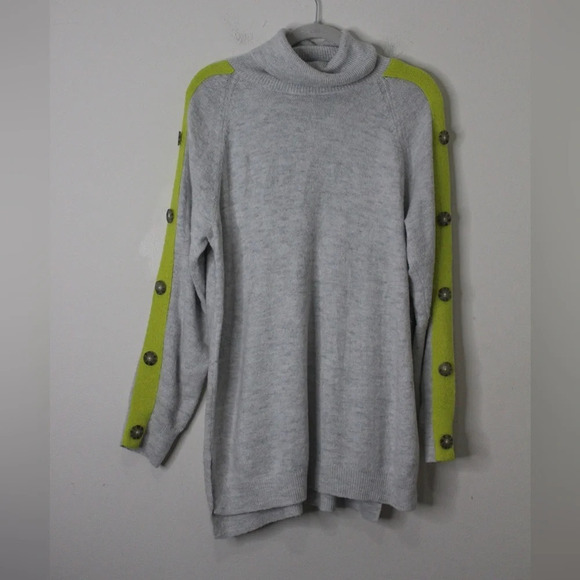 Apt 9 Women's Turtleneck Sweater - Gray/Neon Yellow - Size XL - Button Detail - Picture 2 of 6